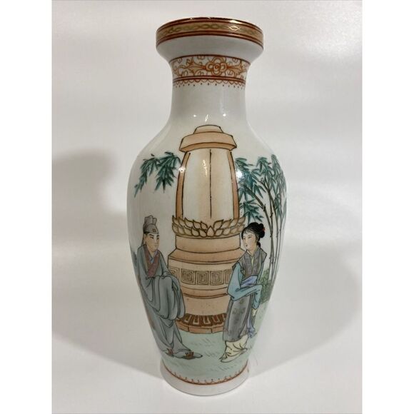 Chinese 20th Century Handpainted Marriage Story Poem Figural Vase Porcelain